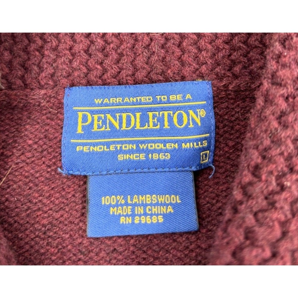 Pendleton Men's L‎ Maroon Lambswool V-Neck Collared Pullover Sweater - Picture 2 of 4